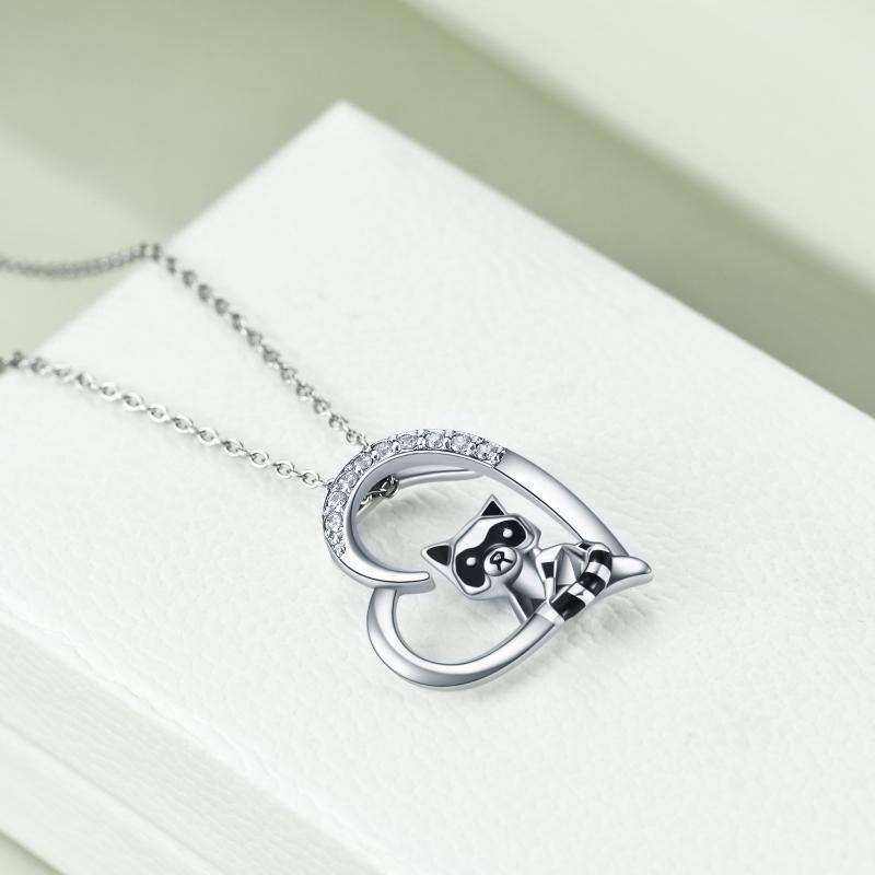 Collana con ciondolo a forma di cuore e procione in argento sterling con zirconia cubica-4