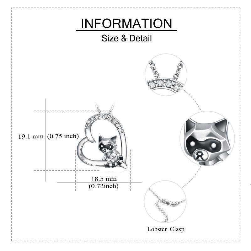 Collana con ciondolo a forma di cuore e procione in argento sterling con zirconia cubica-5