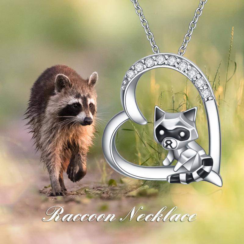 Collana con ciondolo a forma di cuore e procione in argento sterling con zirconia cubica-6