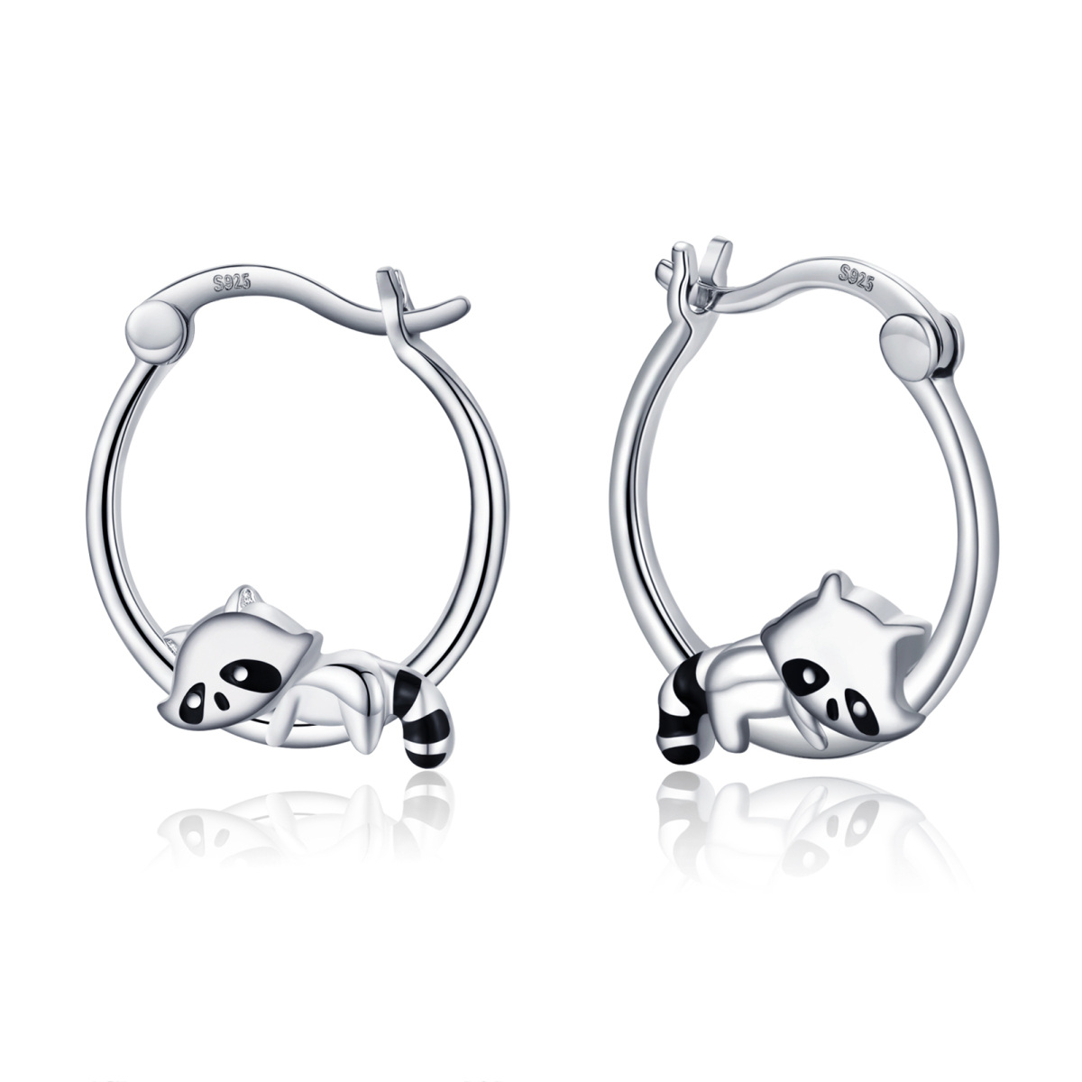 Sterling Silver Raccoon Hoop Earrings-1