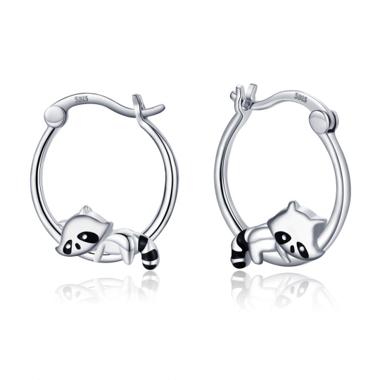 Sterling Silver Raccoon Hoop Earrings