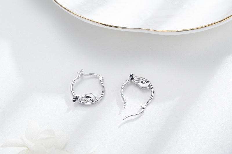 Sterling Silver Raccoon Hoop Earrings-4