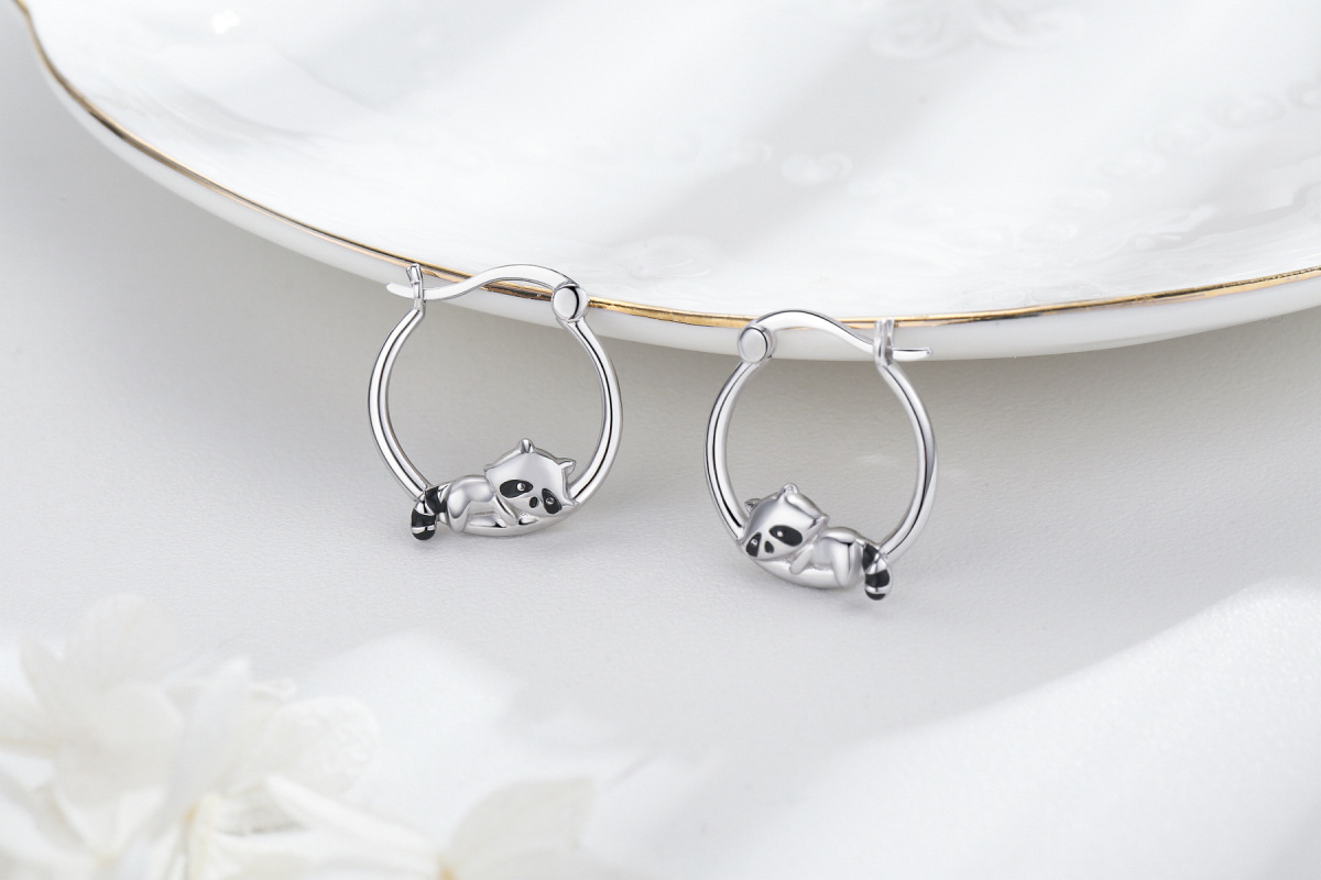 Sterling Silver Raccoon Hoop Earrings-5