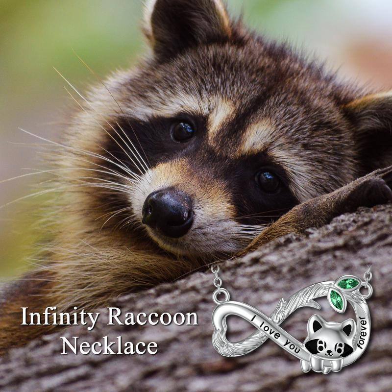 Collar colgante de plata de ley con circonita cúbica y mapache y símbolo del infinito con-3