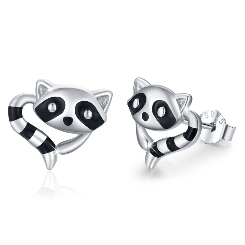 Sterling Silver Raccoon Stud Earrings-7