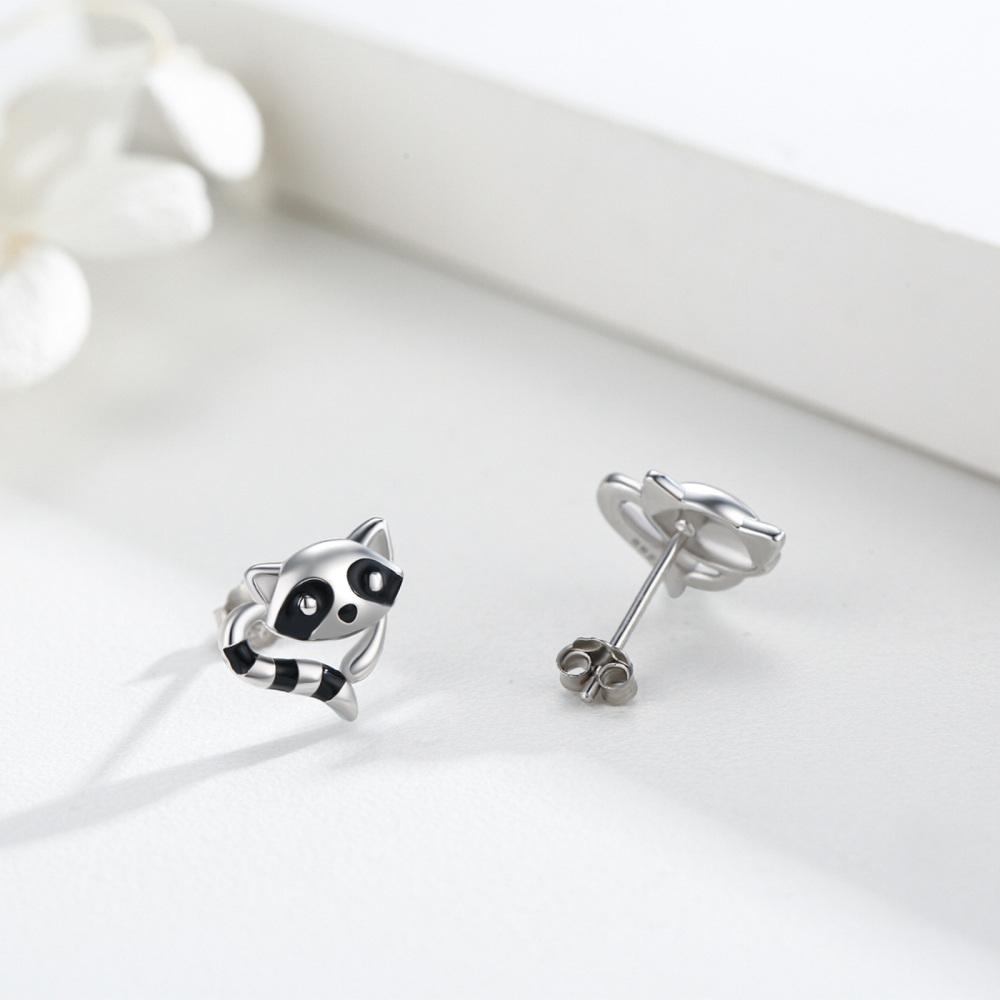 Pendientes de plata de ley con forma de mapache-3