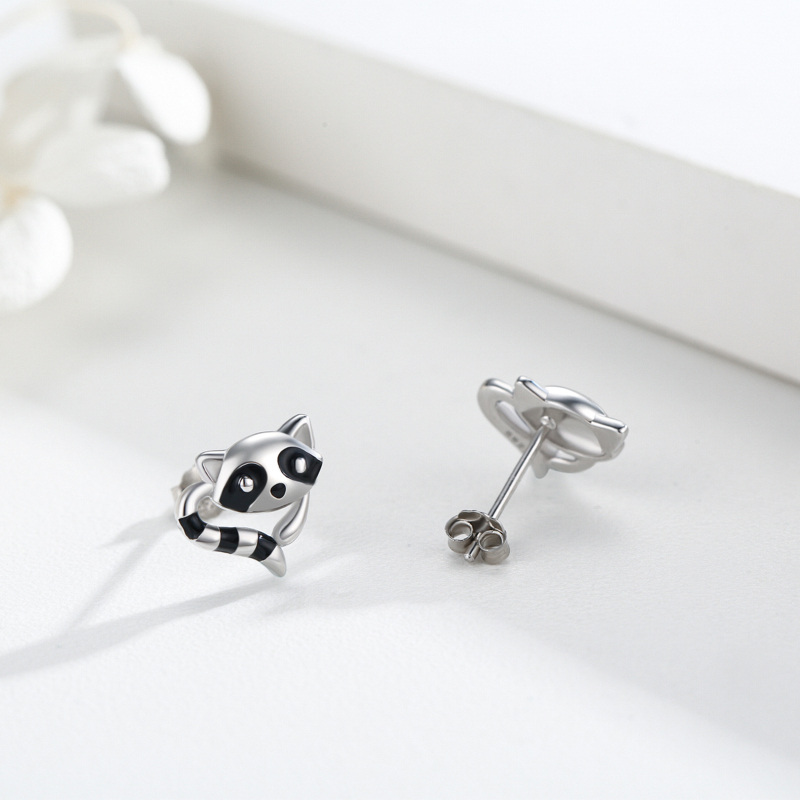 Sterling Silver Raccoon Stud Earrings-3
