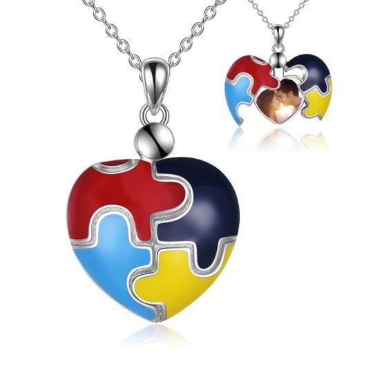 Collier en argent sterling avec pendentif photo personnalisé en forme de coeur arc-en-ciel