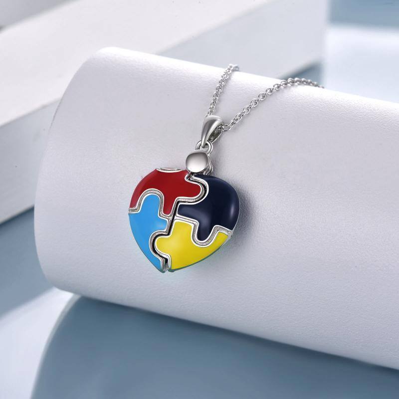 Plata de Ley Arco Iris Corazón Personalizado Foto Locket Collar-2