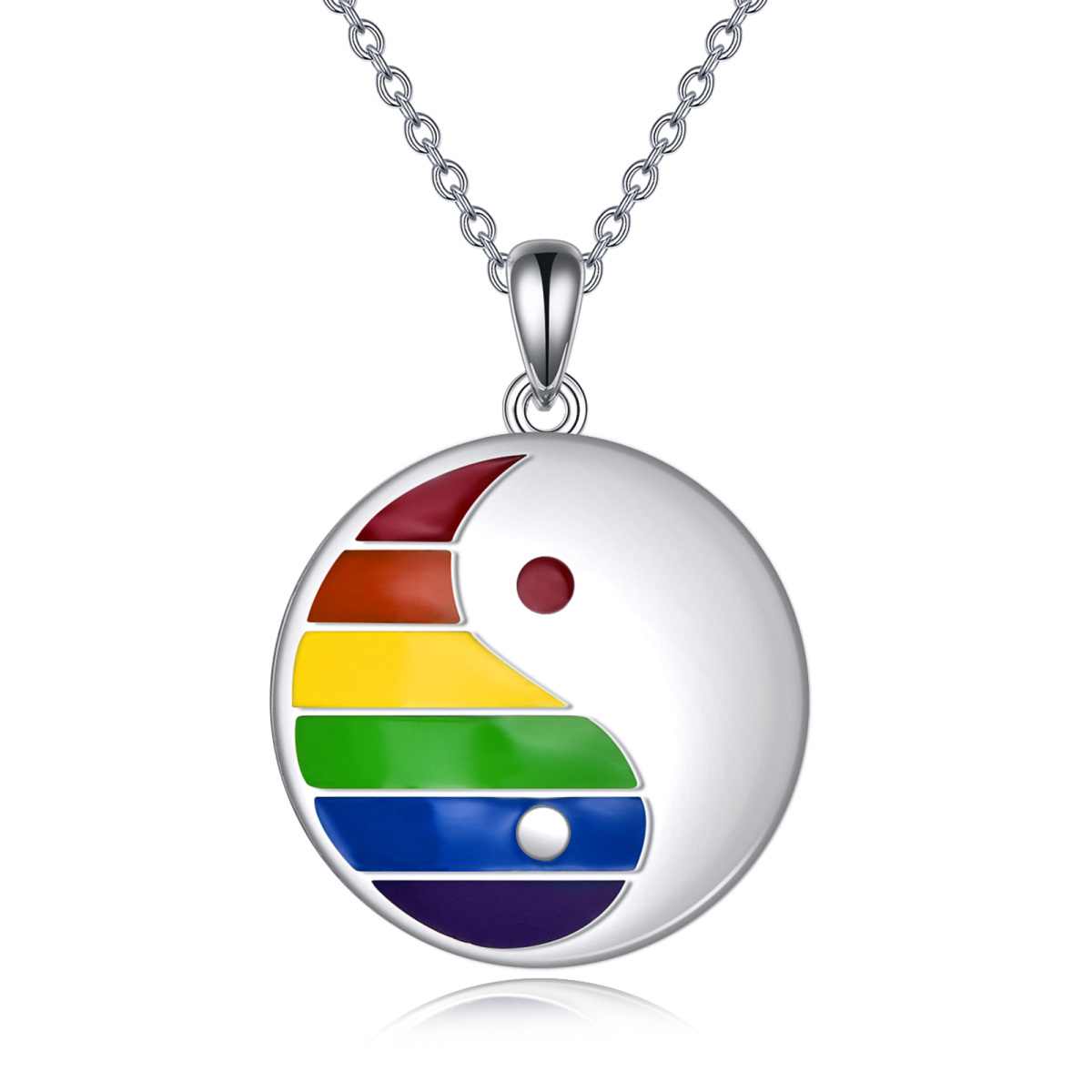 Sterling Silver Rainbow & Round Pendant Necklace-1