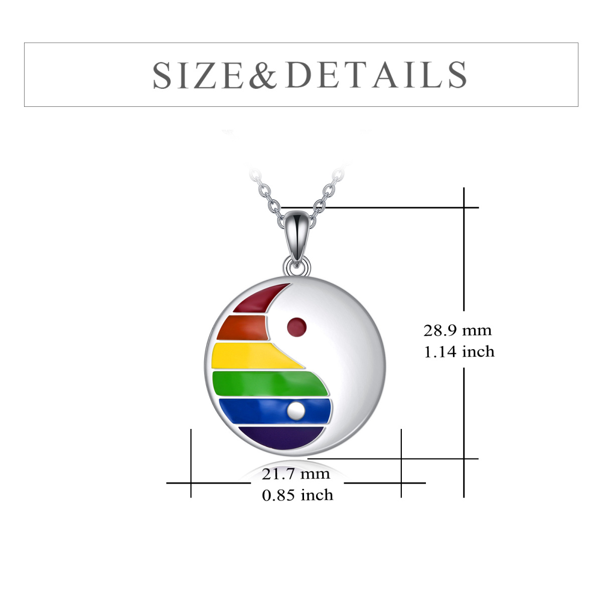 Sterling Silver Rainbow & Round Pendant Necklace-5