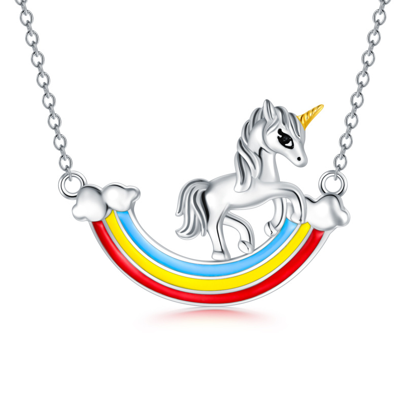 Sterling Silver Rainbow & Unicorn Pendant Necklace-3