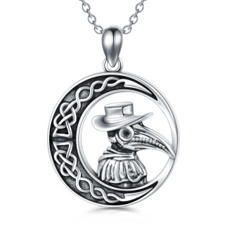 Sterling Silver Raven Celtic Knot Moon & Plague Doctor Pendant Necklace For Women-5