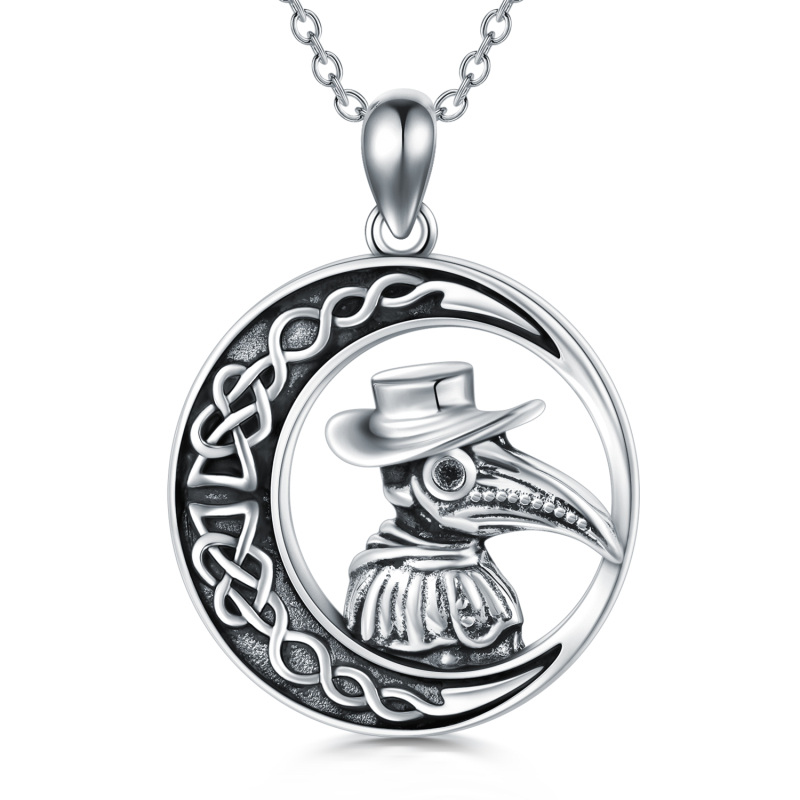 Sterling Silver Raven Celtic Knot Moon & Plague Doctor Pendant Necklace For Women-18
