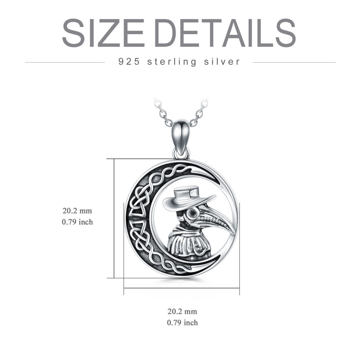 Sterling Silver Raven Celtic Knot Moon & Plague Doctor Pendant Necklace For Women-5