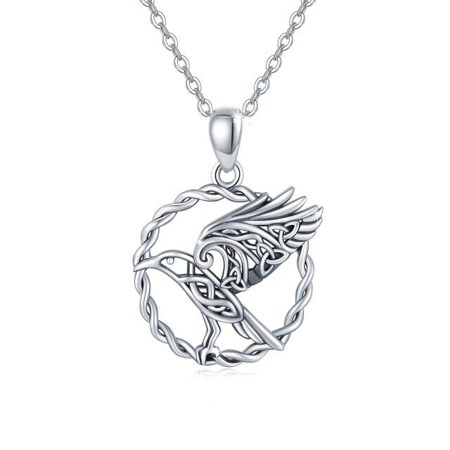 Sterling Silver Raven & Celtic Knot Pendant Necklace-3