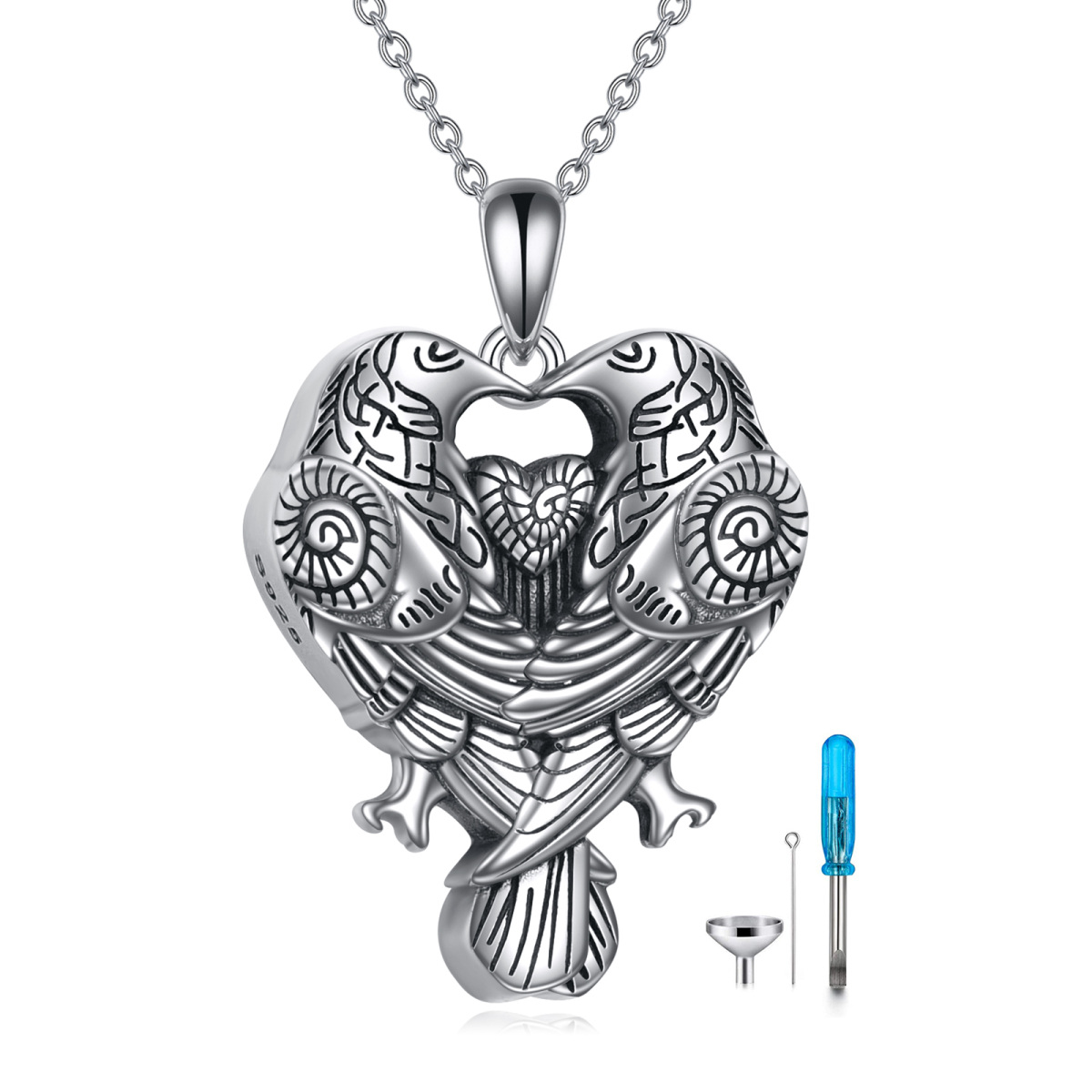 Sterling Silver Raven Heart Urn Necklace For Ashes For Men-1