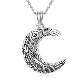 Sterling Silver Raven & Moon Pendant Necklace-57