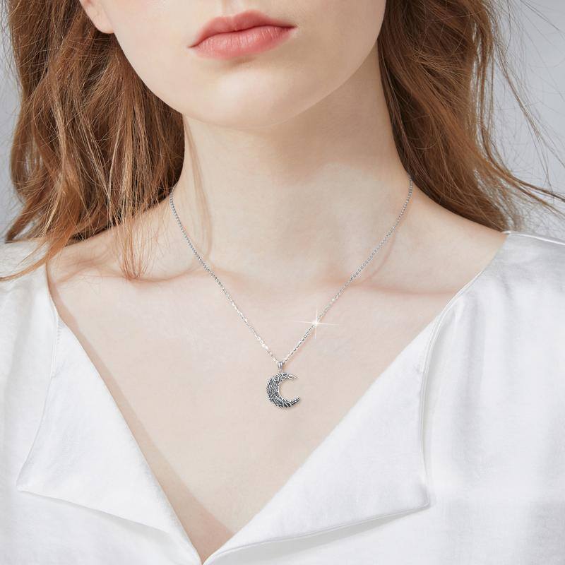 Sterling Silver Raven & Moon Pendant Necklace-2