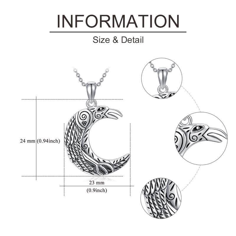 Sterling Silver Raven & Moon Pendant Necklace-5