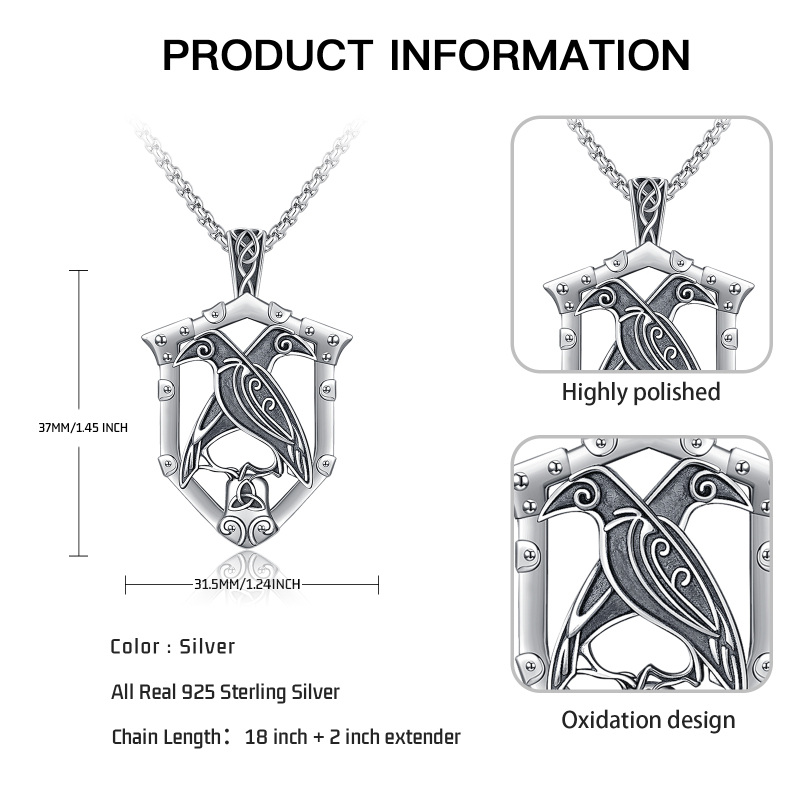 Sterling Silver Raven Pendant Necklace-3