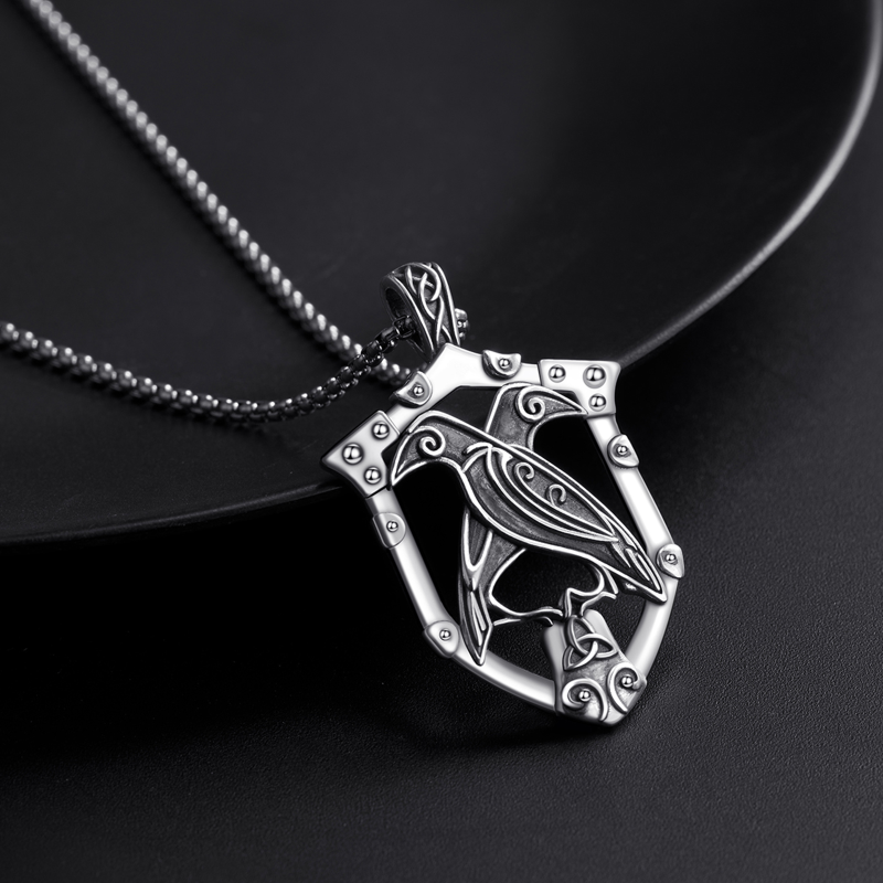 Sterling Silver Raven Pendant Necklace-4