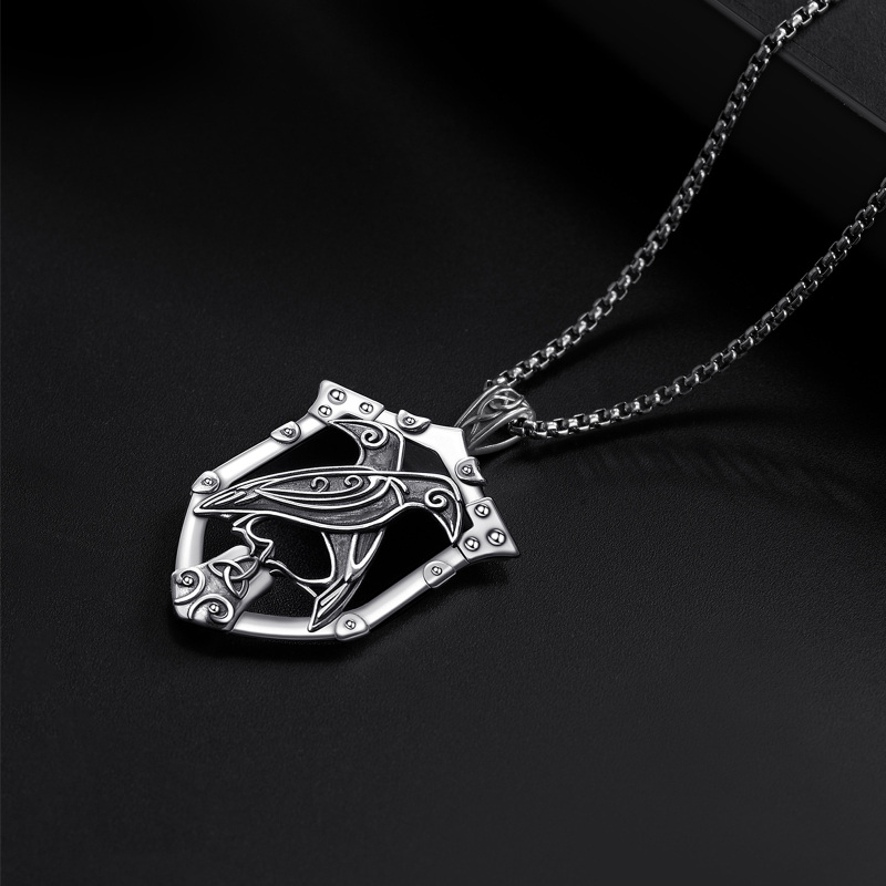 Sterling Silver Raven Pendant Necklace-5