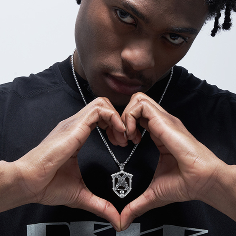 Sterling Silver Raven Pendant Necklace-6