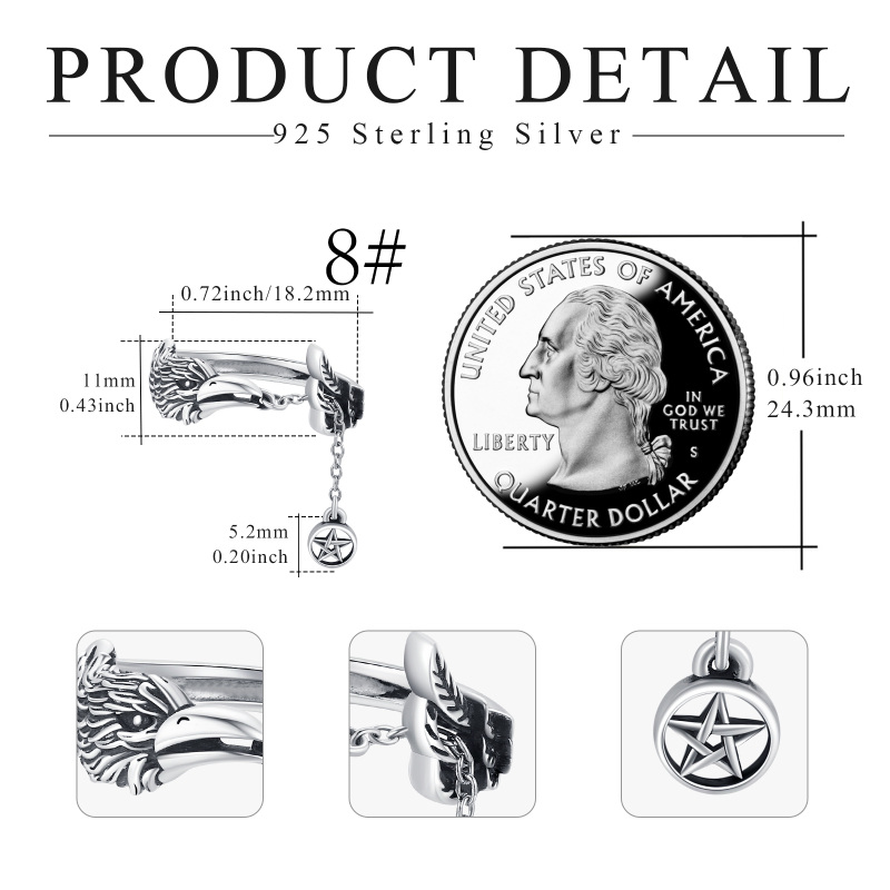 Sterling Silver Raven & Pentagram Open Ring-6