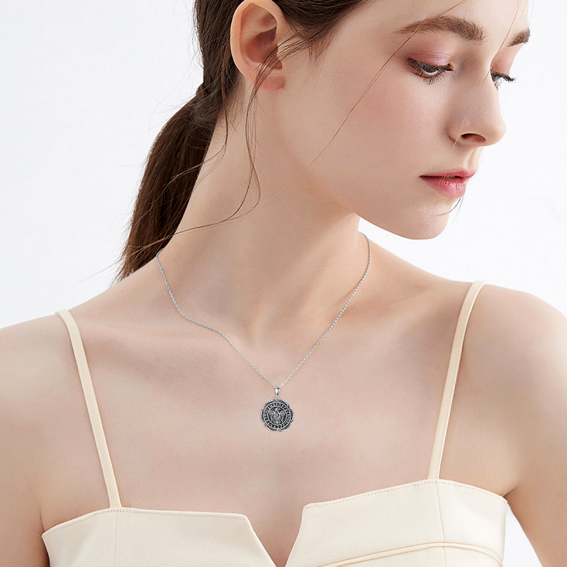 Collier en argent sterling avec pendentif corbeau et rune viking-2