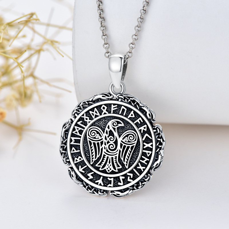 Collier en argent sterling avec pendentif corbeau et rune viking-4