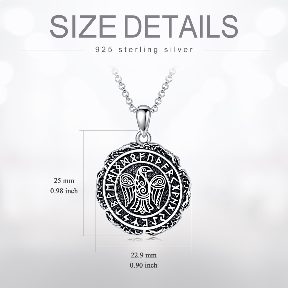Sterling Silver Raven & Viking Rune Pendant Necklace-5