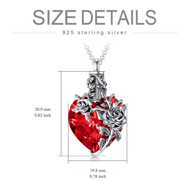 Sterling Silver Red Heart Crystal Rose Cremation Urn Necklace for Ashes for Women-5