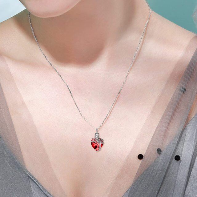 Collar de urna de cremación con árbol de la vida de cristal y corazón rojo de plata esterlina para cenizas de mujer-2