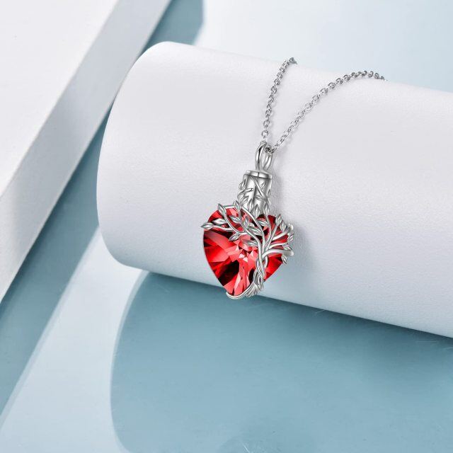 Collana con urna per cremazione in argento sterling con cuore rosso e cristallo dell'albero della vita per le ceneri per le donne-3