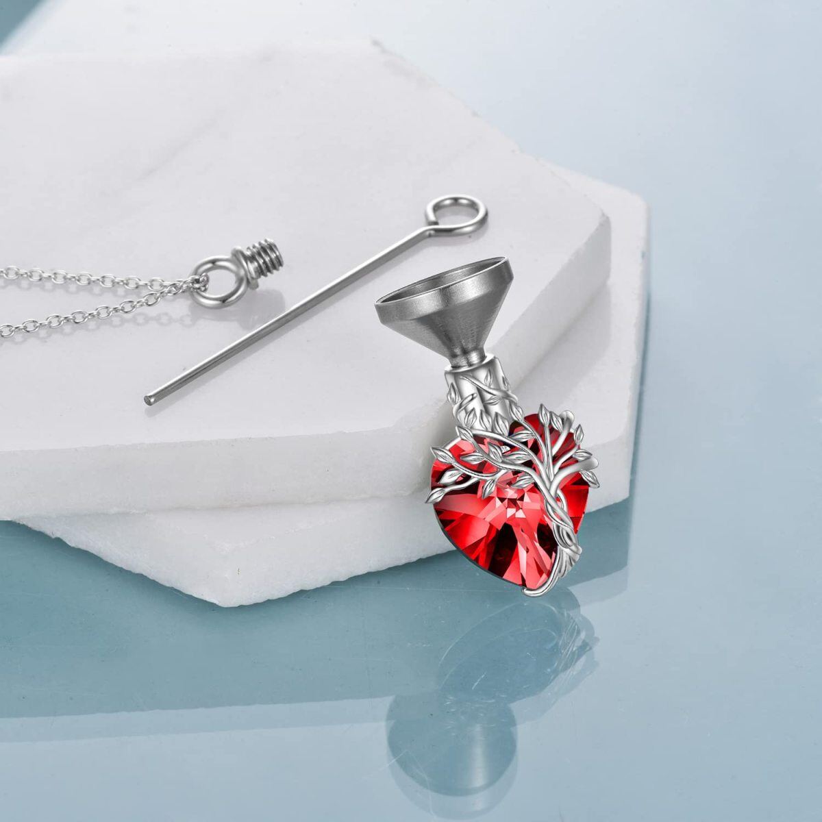 Collier urne funéraire en argent sterling avec cœur rouge et cristal arbre de vie pour cendres pour femme-4