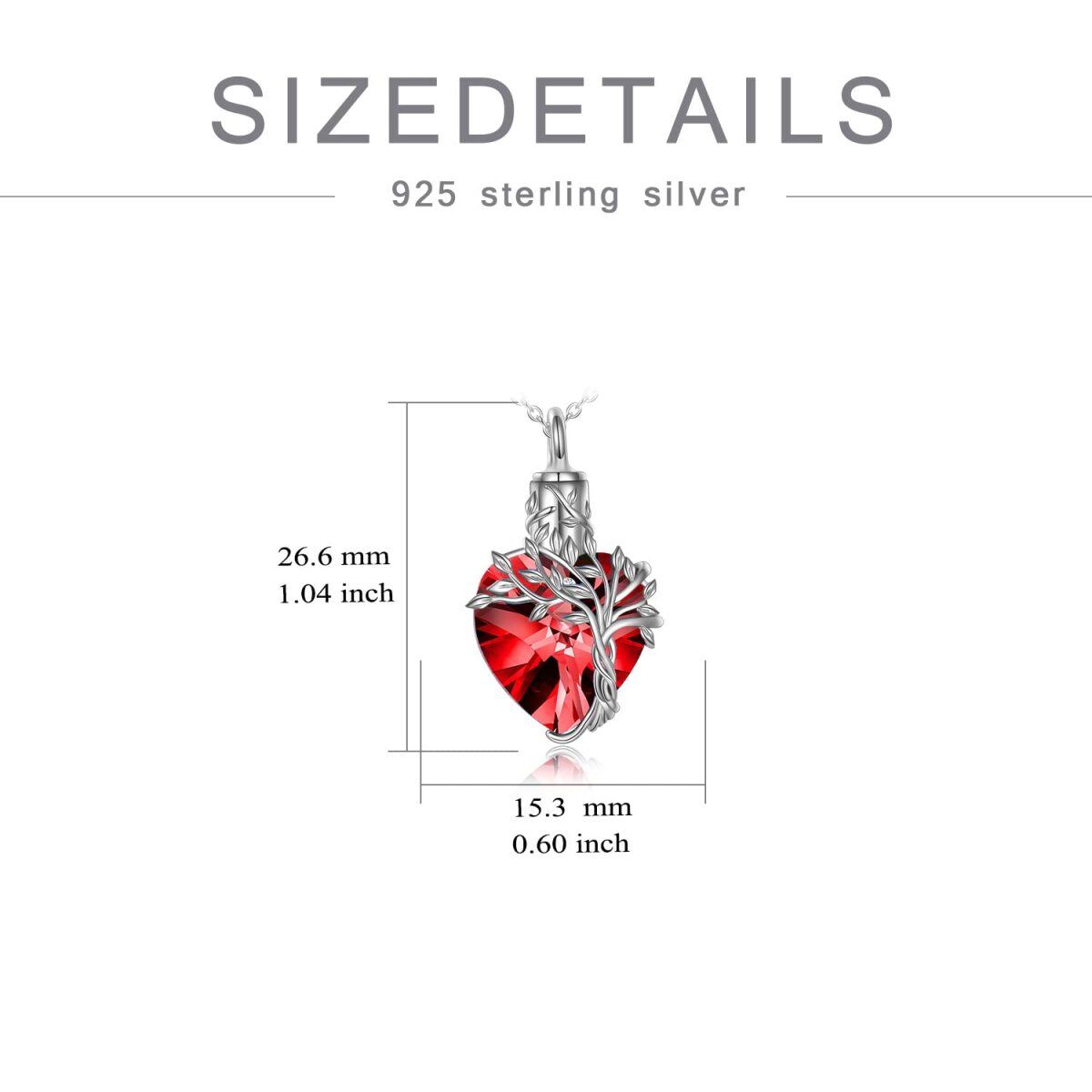 Collar de urna de cremación con árbol de la vida de cristal y corazón rojo de plata esterlina para cenizas de mujer-5