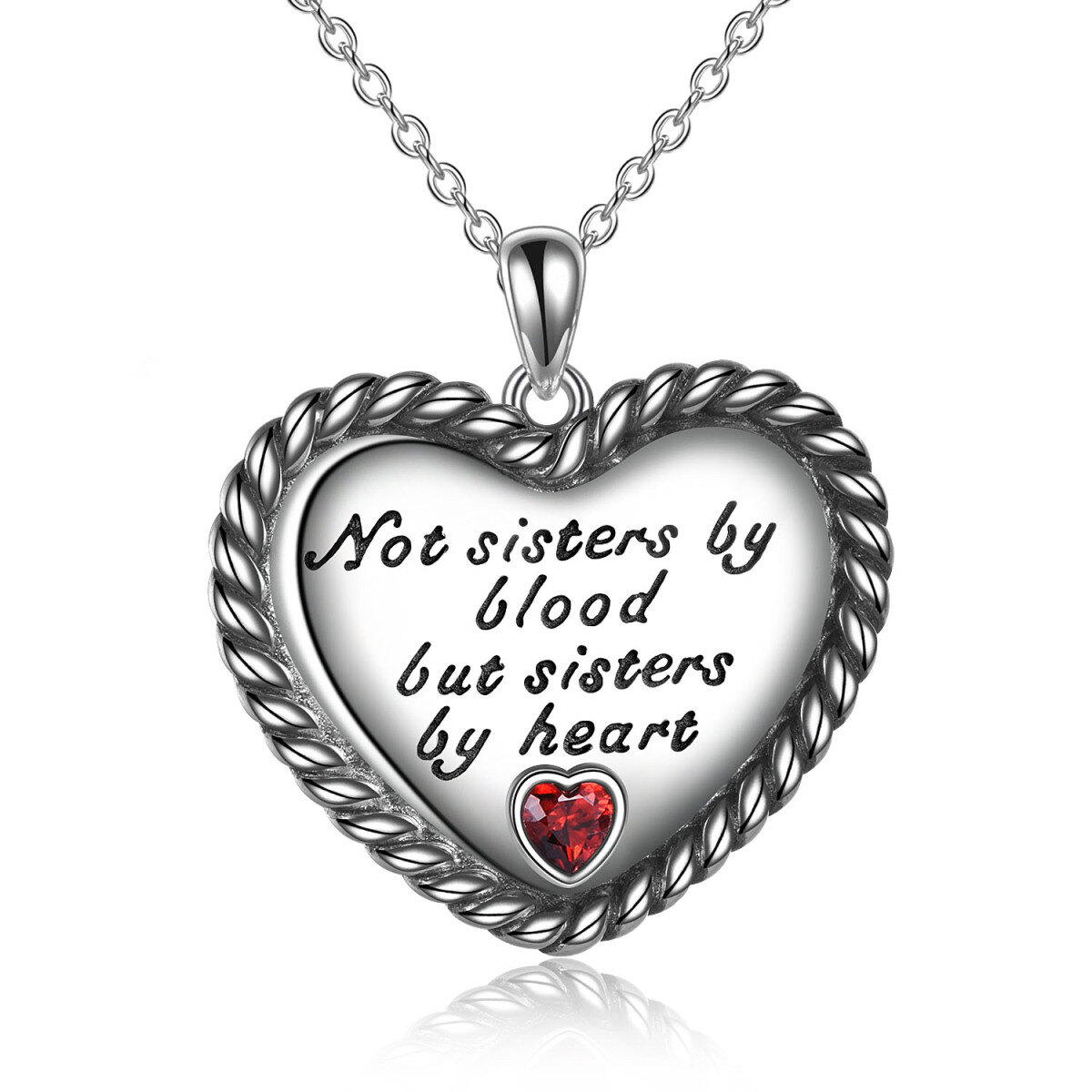 Collar de plata de ley con colgante de corazón de circonita roja para las mejores amigas-1