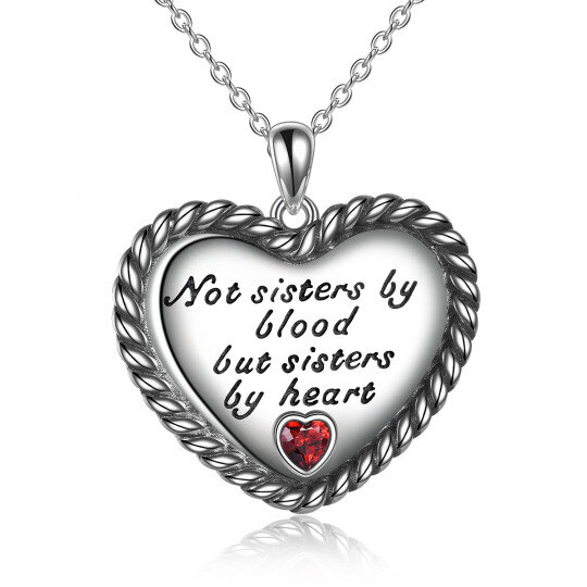 Collar de plata de ley con colgante de corazón de circonita roja para las mejores amigas