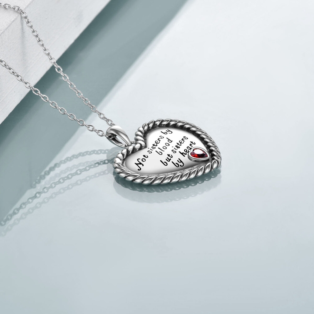 Collier en argent sterling avec pendentif en forme de coeur en zirconium cubique rouge pour les amies de la meilleure fille-4