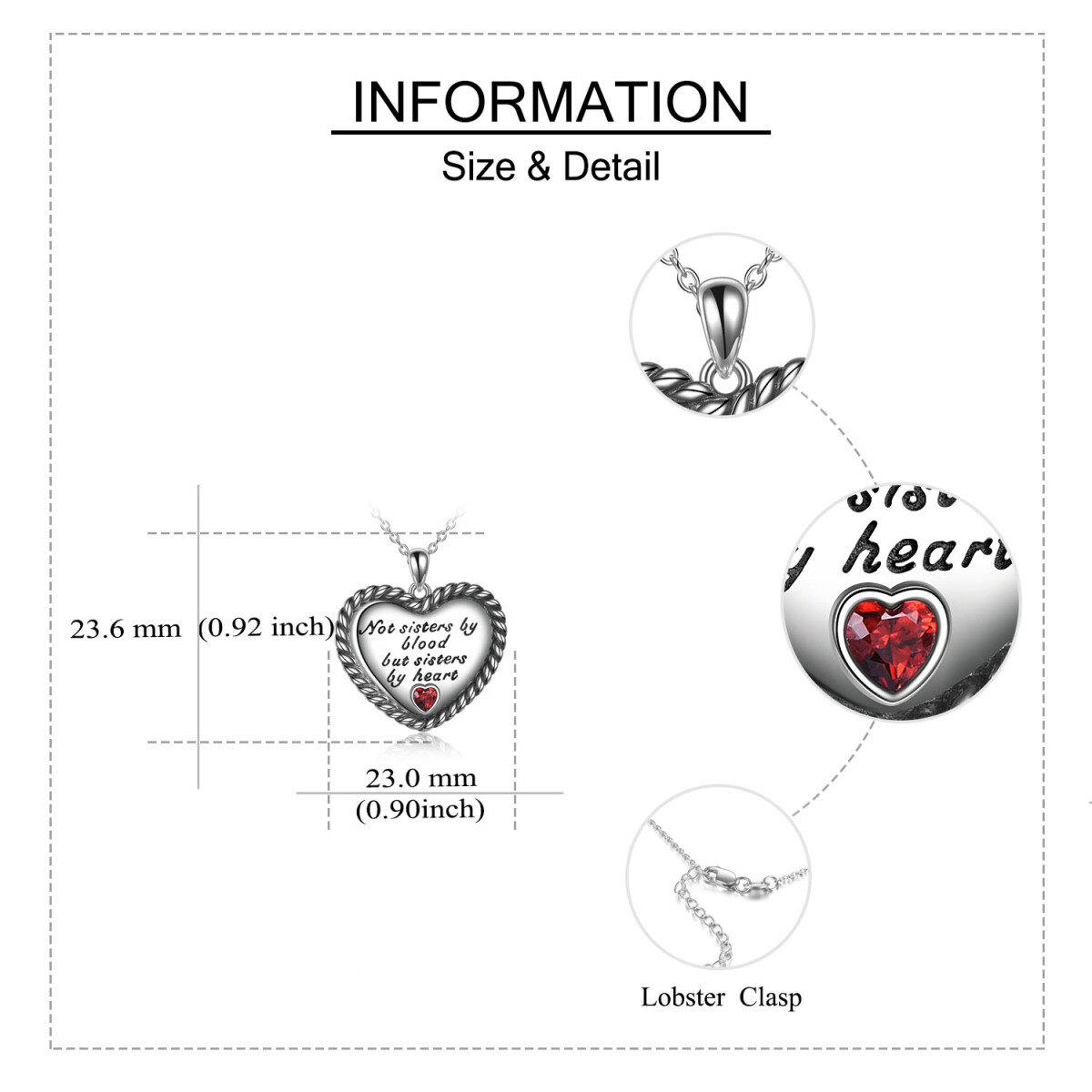 Collana con ciondolo a forma di cuore in argento Sterling Red Cubic Zirconia per le amiche del cuore-5