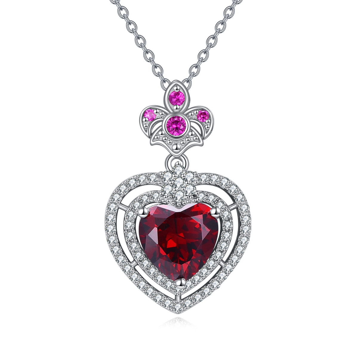 Sterling Silver Heart Cubic Zirconia Pendant Necklace for Women-1