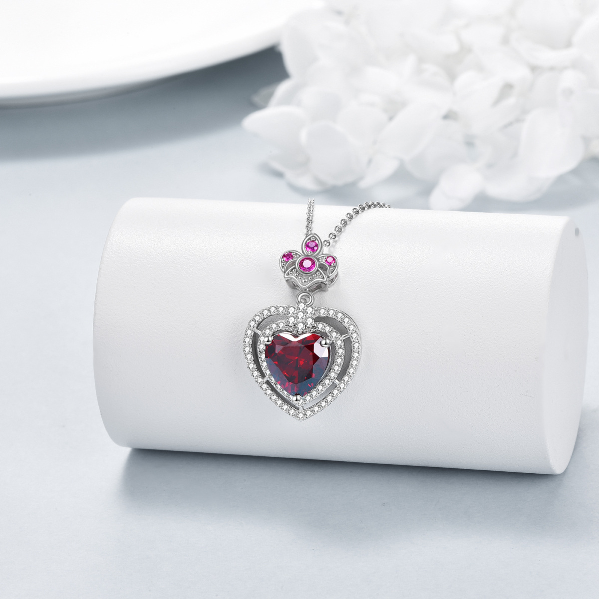 Sterling Silver Heart Cubic Zirconia Pendant Necklace for Women-4