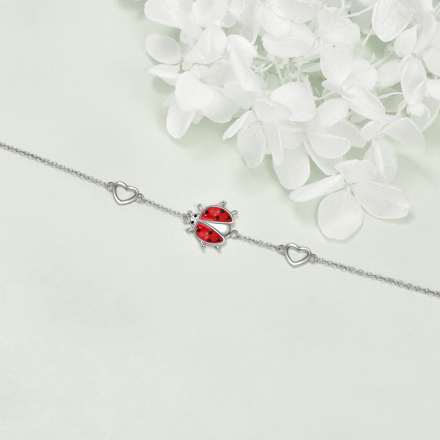 Sterling Silver Red Ladybug Single Layer Anklet-3