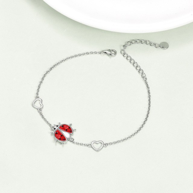 Bracelet de cheville monocouche coccinelle rouge en argent sterling-4