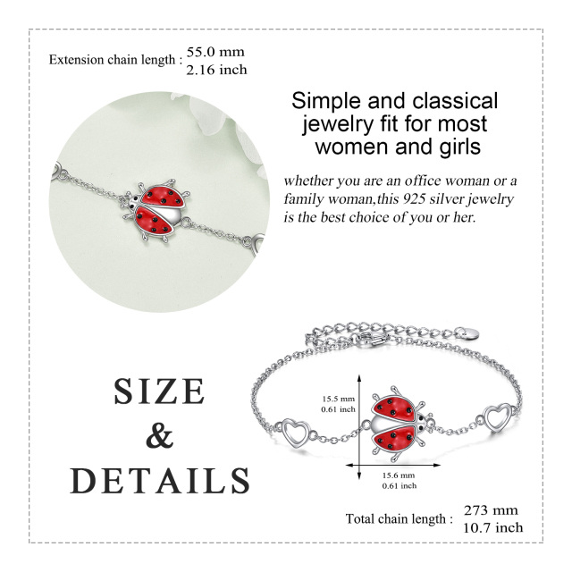 Fußkettchen aus Sterlingsilber mit rotem Marienkäfer, einlagig-5