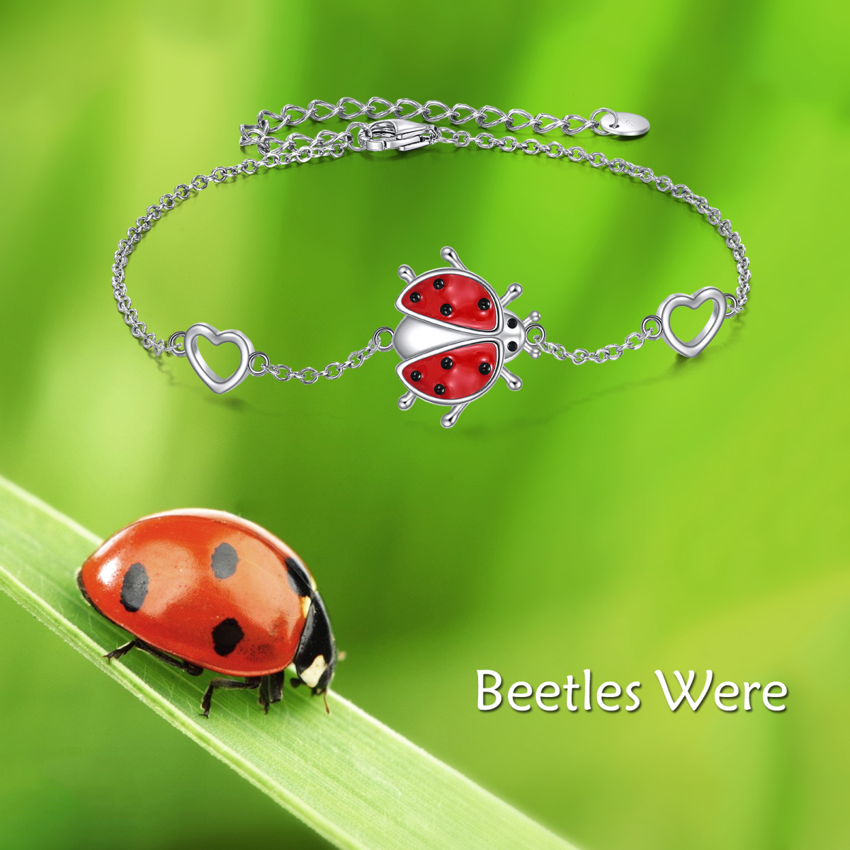 Sterling Silver Red Ladybug Single Layer Anklet-6