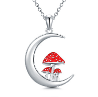 Sterling Silver Red Mushroom & Moon Pendant Necklace-5