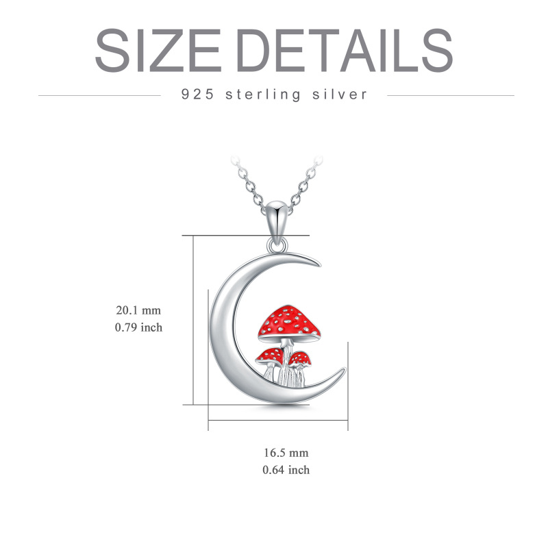Sterling Silver Red Mushroom & Moon Pendant Necklace-5