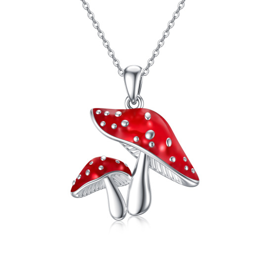 Sterling Silver Red Mushroom Pendant Necklace